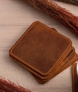 Custom Luxury Real Leather Cup Mat <b>Coasters</b> <b>for</b> Gifts Genuine Leather <b>Coasters</b> Set <b>for</b> <b>Drinks</b> |OEM ALWCOA02 - Product Image 1