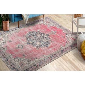 Tapis imprimé - Motif ethnique rose et noir de style turc, tapis en chenille - Product Image 3