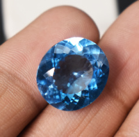 Pierre précieuse ovale en topaze bleue suisse 14,10 carats, topaze bleue de laboratoire sans défaut, 16,5 x 15 x 8 mm, pierre précieuse en vrac pour la fabrication de bijoux