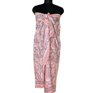 Diseñador de lujo hecho a mano gris Sanganeri bloque impreso algodón bufanda mujer Pareo para ropa de playa verano Sarong al por mayor - Product Image 5