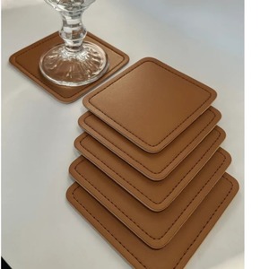New Premium square leather <b>coaster</b> <b>set</b> <b>with</b> <b>holder</b> hot sale luxury drink mat tabletop protector handcrafted stylish modern home - Product Image 5