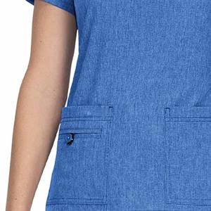 ชุดเครื่องแบบขัดตัวสำหรับโรงพยาบาลชุดเครื่องแบบขัดผ้าฝ้ายแขนสั้นคอวีสีฟ้า - Product Image 4