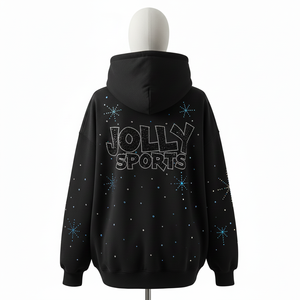 Women Oversize Hoodie Premium Cotton Polyester <b>Fleece</b> 320 GSM <b>Black</b> Rhinestone Hotfix Custom Logo basics Hoodie - Product Image 2