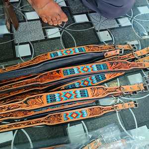 Rodeo International's Hand Tooling Pet Beaded Dog Collar Soft <b>Padded</b> With Carving Top Indian Wholesaler Leash Type - Product Image 5