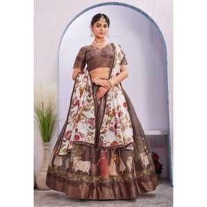 Lehenga Choli en coton et soie Dola, imprimé numériquement, réversible, décontracté et doux, spécial Navratri pour femmes indiennes et pakistanaises - Product Image 1