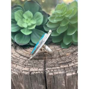 Tony Yazzie Handmade Kingman <b>Turquoise</b> Sterling Silver Bezel Set Adjustable <b>Ring</b> Size 8.5 - Product Image 3