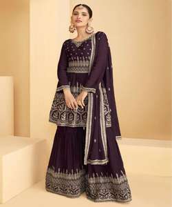 À la mode Georgette broderie séquence travail haut Palazzo avec Dupatta vêtements de mariage meilleur prix vêtement ethnique vêtement Gharara - Product Image 5