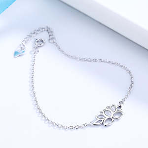 14K White Gold Beaded <b>Bracelet</b> with Lotus Flower and Diamond Number <b>Ball</b> Religious Style Gift for Buddhists - Product Image 2