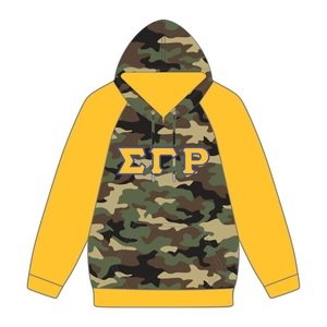 Sigma Gamma Rho Camo Body Gold Raglan Sleeves Pullover Sudadera con capucha Algodón SGRho Greek Sorority Custom Divine Nine HBCU Ropa - Product Image 2