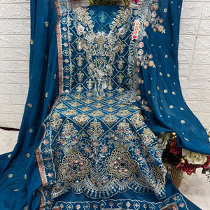 Premium Chinon bordado pesado trabajo hecho a mano Shalwar Kameez bordado Dupatta Santoon conjunto tendencia exigente para indio paquistaní - Product Image 1