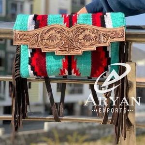 Nouveau Western élégant véritable cuir aztèque usiné Multi couleur frange sac à bandoulière vente chaude nouveauté usiné selle couverture sac à main - Product Image 1