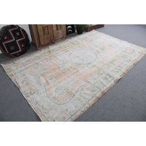 Tapis turc vintage 5,8x8,7 pieds, grand tapis persan en laine blanche - Product Image 1