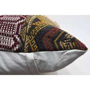 Multicolor Wool Kilim <b>18x18</b> Inch Decorative Accent Pillow Woven with Vintage Fluffy Leaves Pattern 16x36 Inch Patchwork Cushion - Product Image 5