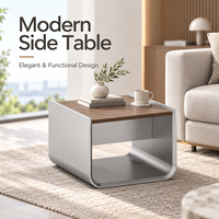 Table basse moderne avec étagère de rangement ouverte pour espace compact, table basse contemporaine 60x60 cm finition grise