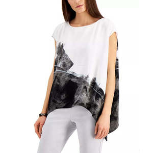 Top da Donna Alfani Grigio Grande con Stampa Asimmetrica e Design Astratto, Stile con Orlo Asimmetrico - Product Image 1