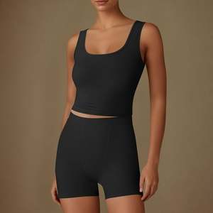 Verano cómodo Crop Cami Top Shorts Loungerwear Set para mujeres Sexy Ribbed Bow Decor con estampado de corazón Patrón sólido Pijama - Product Image 2