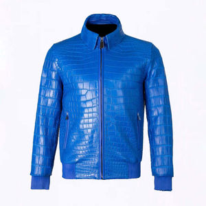 Chaqueta clásica de cuero genuino para hombre en lujo azul para efectos de cocodrilo y cuero de vaca en relieve logotipo personalizado y soporte de lona de tamaños - Product Image 4