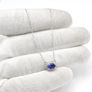 Collar de Cadena de Oro Sólido de 14K con Certificado IGI, con Tanzanita Natural de Corte Ovalado de 7x5mm y Halo de Diamantes, para Fiestas, Bodas o Regalos - Product Image 6