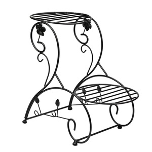 Plant Stand 2 Tier Stair Style <b>Metal</b> Plant Holder Iron <b>Black</b> Plant Rack Garden <b>Shelf</b> for Large Flower Pots - Product Image 1