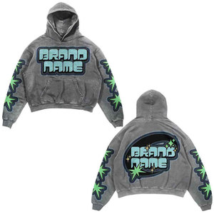 Sudadera con capucha personalizada con estampado gráfico 3D para hombre, jersey de peso pesado lavado con ácido desgastado, parche bordado de lana ODM - Product Image 2