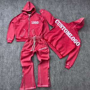 Ensemble de survêtement vintage streetwear pour homme, en coton 100% respirant, teint en pièce, avec patchwork et effet usé, ODM personnalisé - Product Image 2