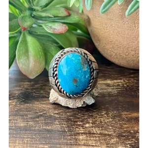 Bague Tony Yazzie Kingman en turquoise et platine, délicate, en argent sterling, pierre naturelle à coupe lisse, taille 11.25, rhodiée, pour usage quotidien - Product Image 1