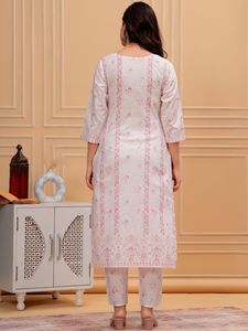 Kurta de algodón puro floral para mujer con Palazzos & With Dupatta traje indio pakistaní salwaar kameez - Product Image 6