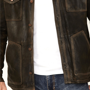 Veste en cuir de fausse fourrure décontractée intelligente pour hommes avec fermeture éclair col rabattu mode d'hiver en toile à vendre - Product Image 6