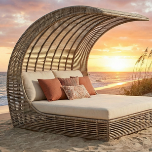 เตียงอาบแดดหวายแบบพกพา งานแฮนด์เมด สไตล์ร่วมสมัย ทนทานสำหรับใช้งานกลางแจ้ง ชายหาด สระว่ายน้ำ สวนสาธารณะ ห้องนอน โรงแรม วิลล่า - Product Image 3