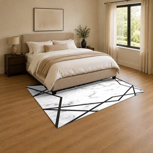 Tapis de salon en chenille gris argenté à motif design imprimé numériquement, lavable en machine, antidérapant - RUGS DEPOT LXDP-0448 (vente en gros) - Product Image 3