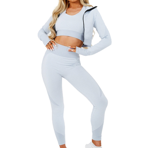 Ensemble de yoga sans couture pour femmes 2025 meilleur design 3 pièces ensemble de yoga de haute qualité pour les femmes logo personnalisé taille haute entraînement de fitness - Product Image 1