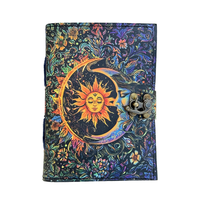 Carnet de croquis vintage Soleil et Lune, 200 pages, papier artisanal à bords frangés, journal en cuir véritable, unisexe, Fête des Mères, Halloween