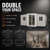 Maison conteneur pliable et extensible de 20 pieds, maison préfabriquée modulaire, espace de vie surélevé