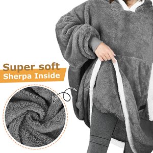 Talla única Unisex Sherpa Fleece Manta Sudadera con capucha Invierno Jersey con capucha de gran tamaño con bolsillo para viajes en casa o camping - Product Image 5
