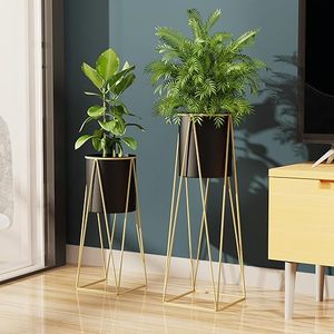 Jardinière en fer en métal noir fabriqué à la main avec support-Décoration d'intérieur enduite de poudre pour une utilisation de bureau de fleurs artificielles - Product Image 4