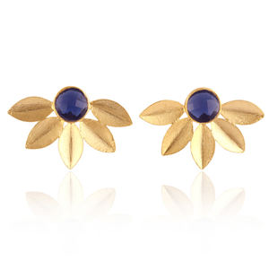 Pendientes de oro de hoja botánica, joyería de moda Floral minimalista de cuarzo iolita para mujer, perfecta para regalar - Product Image 1
