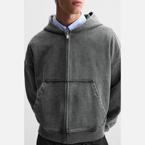 Sweat-shirt unisexe à capuche entièrement zippé, délavé à l'acide, couleur unie, mélange de coton, style streetwear décontracté basique, vente en gros, fournisseur OEM - Product Image 2