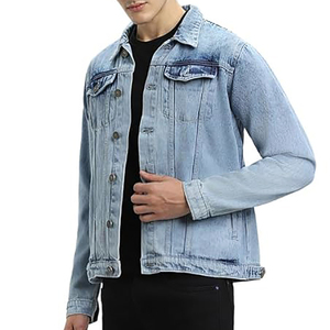 New Winter Fashion Solid Blue Men's Casual Style Denim Jacket <b>Large</b> Size 100% Cotton Stand Collar Personality Touch <b>Canvas</b> - Product Image 3