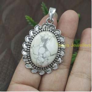 Colgante de Piedra Natural Howlite, Colgante de Plata de Ley 925, Colgante con Piedra Grande, Colgante de Diseño Hecho a Mano - Product Image 3