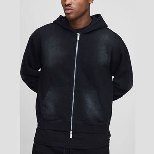 Sweat à capuche à épaules tombantes en coton 100% de haute qualité, personnalisé, avec fermeture éclair délavée au soleil, imprimé, pour l'hiver, pour hommes - Product Image 1