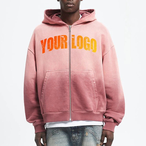 Logo personnalisé hommes surdimensionné à capuche lavage à l'acide soleil fondu fermeture éclair Streetwear sweats à capuche lourd 100% coton goutte épaule sweat - Product Image 6