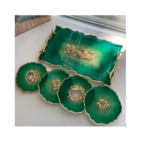 Premium Epoxy Resin Tray Customized Handmade White Resin Serving Tray Brass Handle Hot <b>Sale</b> - Product Image 3