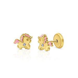 Pendientes de oro de unicornio con piedras CZ Joyas para niños con detalle de esmalte - Product Image 1
