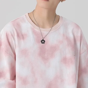 Venta al por mayor de moda de los hombres Casual 100% algodón Tie Dye Drop Shoulder T-shirt - Product Image 5