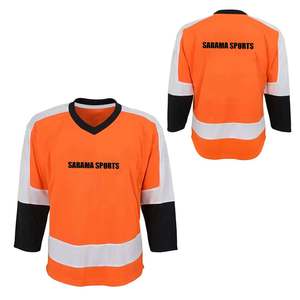 เสื้อเจอร์ซีย์ฮ็อกกี้น้ำแข็งระเหิดเสื้อเจอร์ซีย์และถุงเท้าลายขวางโลโก้ทีมออกแบบได้ตามต้องการ - Product Image 1