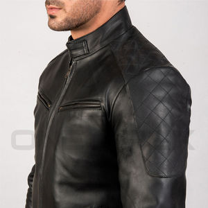 Super qualité faisant une veste en cuir pour hommes avec fermeture éclair noire en cuir de vachette véritable Moto élégante veste d'hiver de haute qualité - Product Image 6