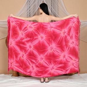 Recién llegado, pareo Hawaiano de secado rápido, pareos con estampado Floral personalizado Lavalava 100%, ropa de playa de rayón, cubierta para arriba - Product Image 2