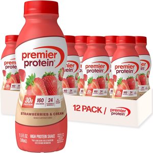Batido de Proteína Premier, Fresas y Crema, 30 g de Proteína, Sin Azúcar Añadido, 24 Vitaminas y Minerales, 11.5 fl oz, Paquete de 12 - Product Image 1