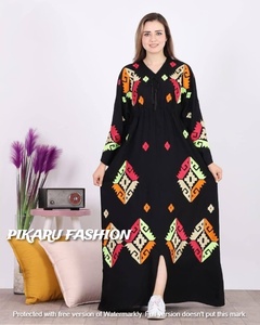 À la mode femmes à manches longues Designer fête porter géométrique broderie Maxi robes grande taille impression numérique sur tissu - Product Image 3