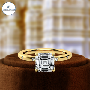 Sólido 14K oro amarillo Lab Grown Diamond 2Ct Asscher Cut Hidden Halo Solitaire Engagement Pave Classic IGI Certified Party - Product Image 1